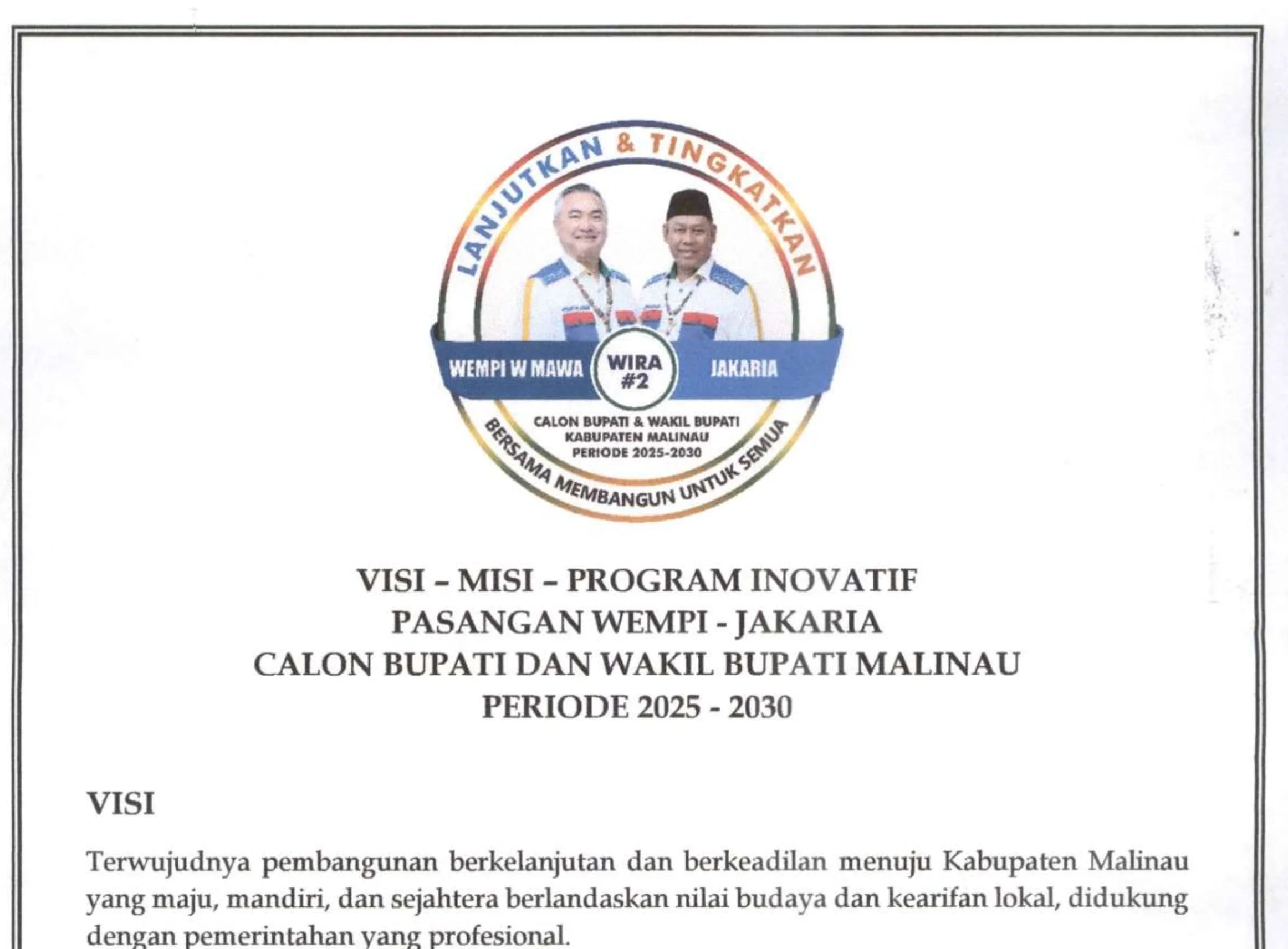 visi misi dan program Wempi W Mawa jakaria
