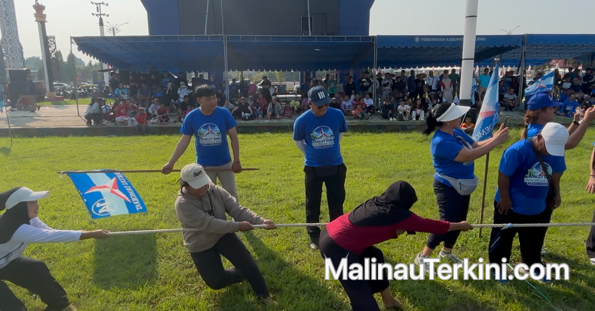 Peserta mengikuti lomba tarik tradisional pada acara lomba rakyat DPC Demokrat Malinau